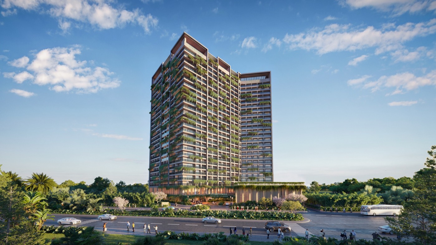Phối cảnh mặt tiền tòa căn hộ Onsen Sky Garden